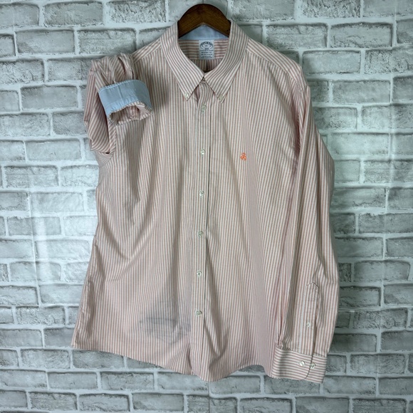 Brooks Brothers Light Orange Vertical Striped Flip Cuff Dress Shirt Mens 2XL - Picture 3 of 9